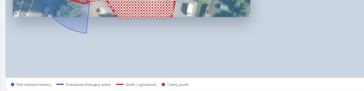 ASK Security Designer — analiza pokrycia terenu i legenda elementów CCTV