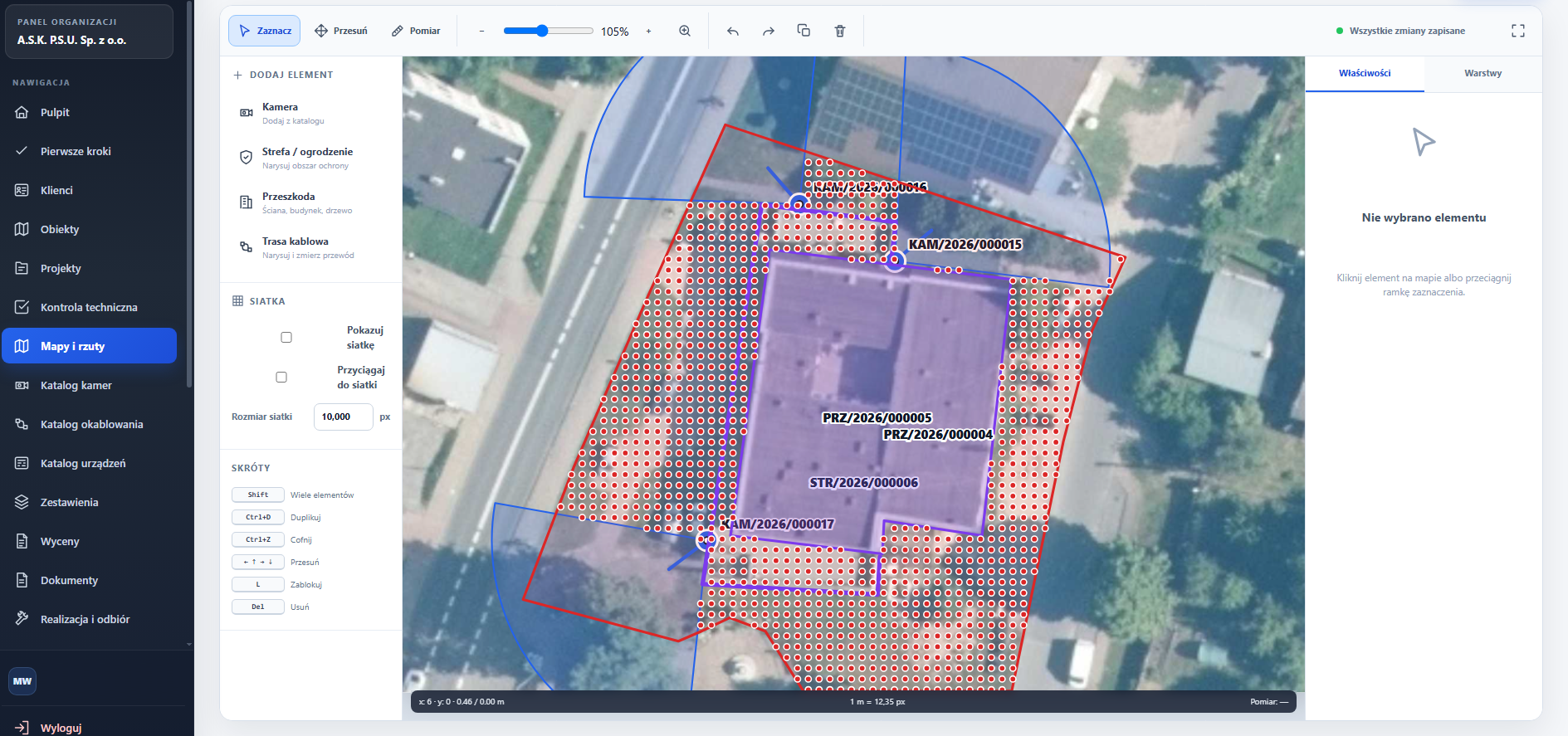 ASK Security Designer — rozmieszczenie kamer CCTV na mapie i analiza pola widzenia