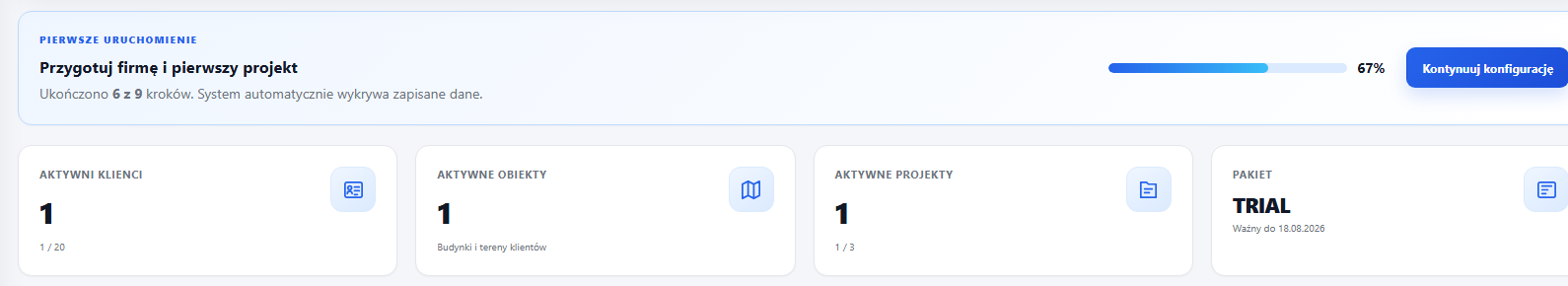 ASK Security Designer — pasek konfiguracji i start pulpitu organizacji